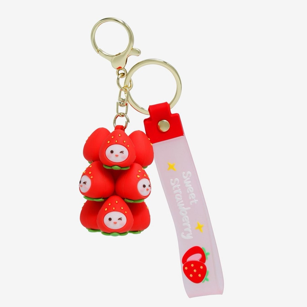 Box Lunch Bundle of Red Smiling Strawberry’s Keychain with Lanyard 8.5” NWT